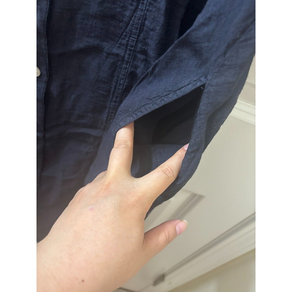 Sahara SHIRT DRESS TEXTURED Viscose Button Up Bubble Hem Dress BLUE NAVY SZ S - Picture 7 of 16